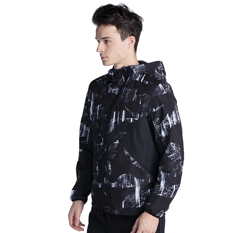 Mens  Popular styles printing windbreaker fashion hiphop  drawstring with  sloping  zipper windbreaker