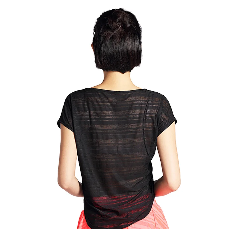 Wholesales loose t shirts for ladies running yoga fitness wear with stripe polyester solid color  sportswear