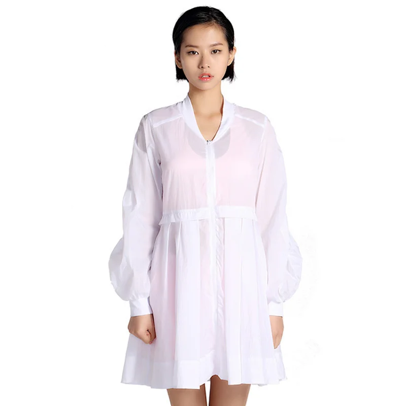 Customize logo women fashion light weight running long windbreaker jacket