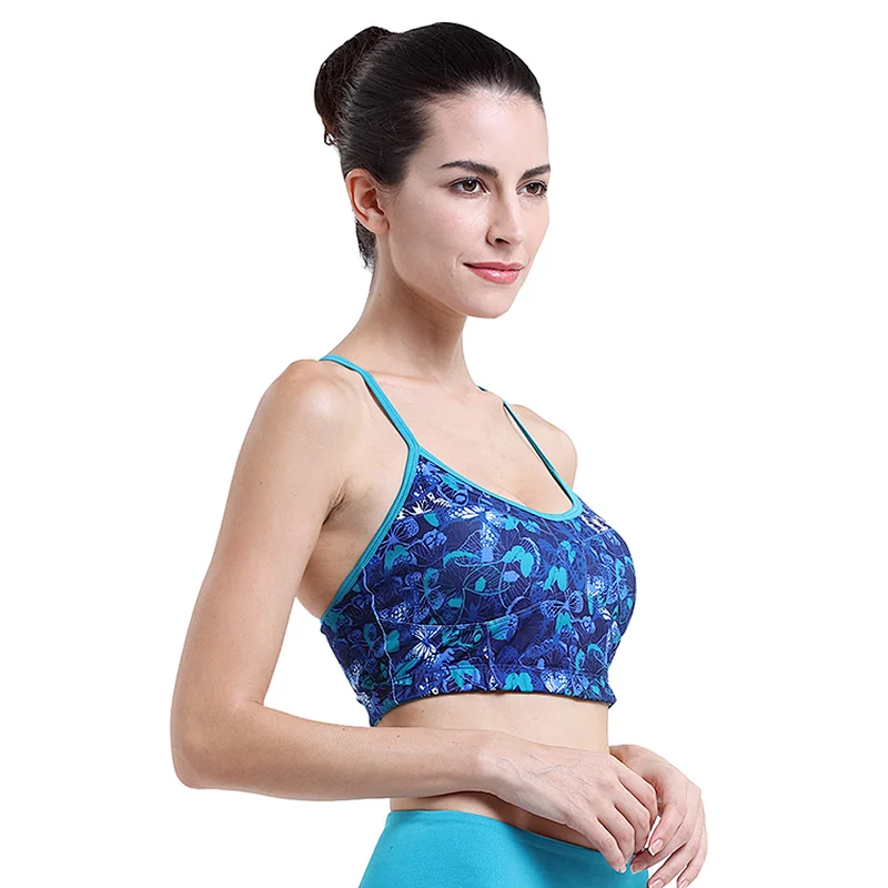 2020 ladies sublimation printed hot sexy yoga bra custom simple pushup back cross strap removable cup Sports Bra