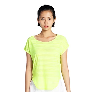 Wholesales loose t shirts for ladies running yoga fitness wear with stripe polyester solid color  sportswear