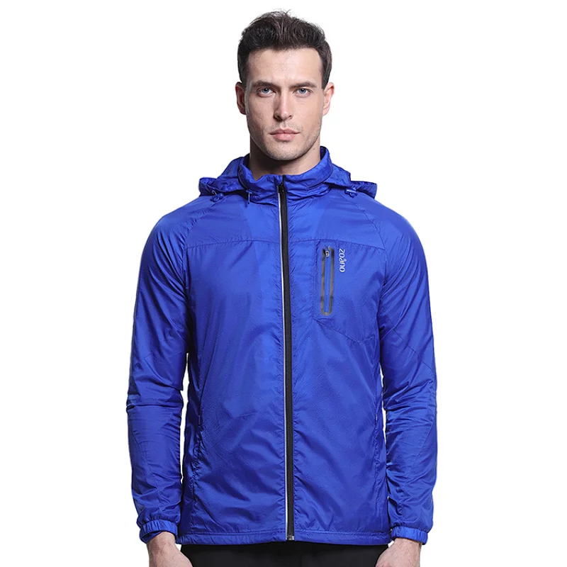 Sun protection breathable windproof woven outerwear sportswear running men UPF hoody skin jackets with waterproof zip