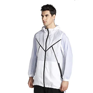 Sun protection windproof woven outerwear sportswear men UPF hoody skin jackets with waterproof zip