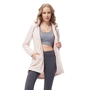 Womens custom logo sports lightweight long windbreaker detachable hoodie jacket