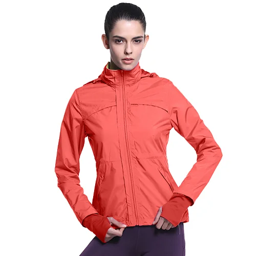 Women latest design wholesale pullover windbreaker with hoody running jacket