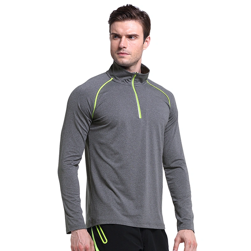 Mens leisure fashionable t shirt fitness half zip T shirt long sleeve t shirt
