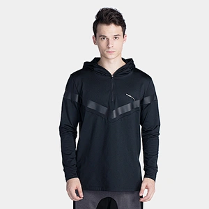 Mens combination  loose  sport hooded wear with laser tape and leisure 1/4 zip pullover  sports sweater  long sleeve