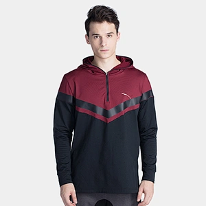 Mens combination  loose  sport hooded wear with laser tape and leisure 1/4 zip pullover  sports sweater  long sleeve