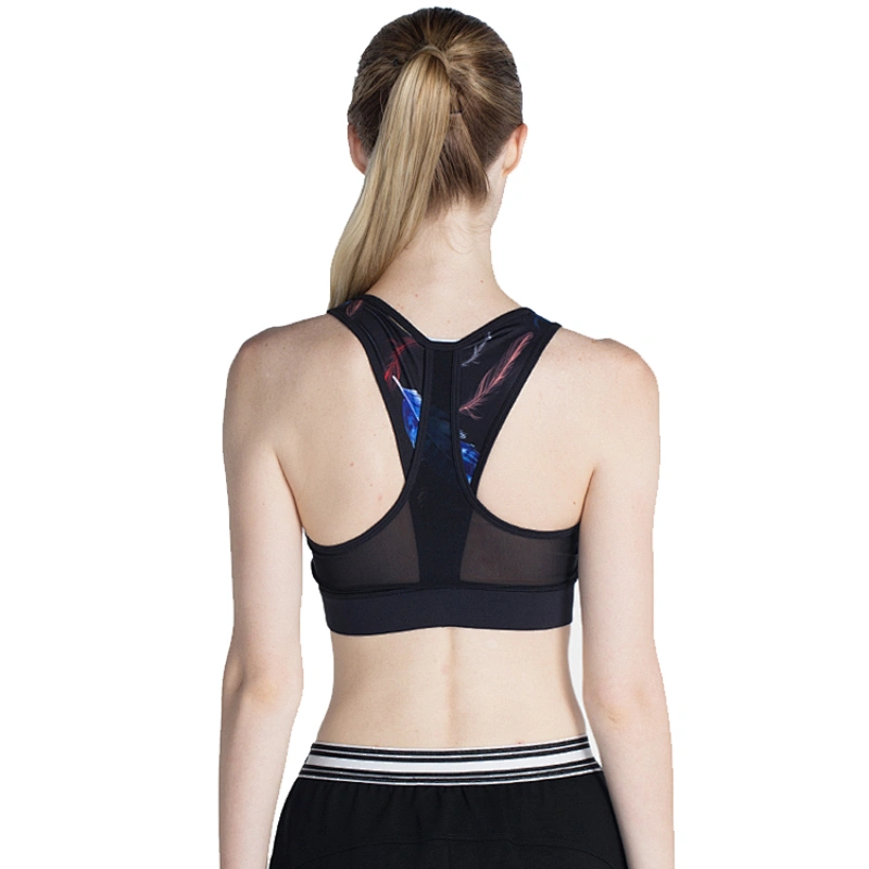 2020 wholesale sublimation printed yoga bra women mesh racerback Strapless removable cup Sports Bra