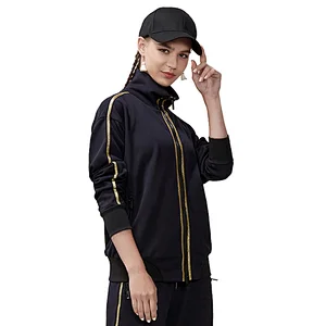 Custom Womens Tracksuits Tape Gold Men OEM Service Adults Support with Zipper Jacket Wholesale Joggers Top