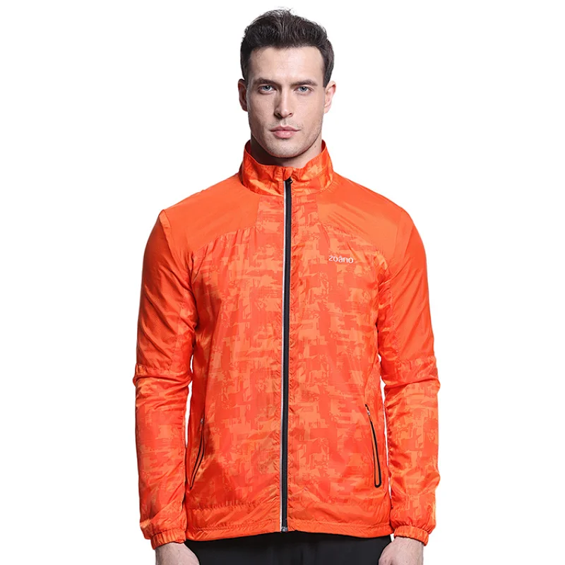 Wholesales sun protection light weight woven print fabric outerwear windbreaker men sports skin jackets with zip