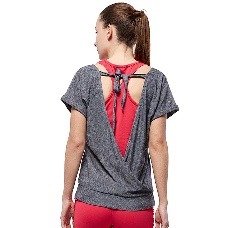 OEM wholesales Women elegant yoga wear malange polyester quick dry sports t shirt