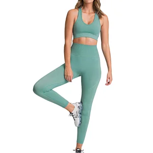 Women Active Wear Set Workout 2 Pieces High Waist Workout Pants Seamless Yoga Leggins with Sports Bra Gym Clothes Set