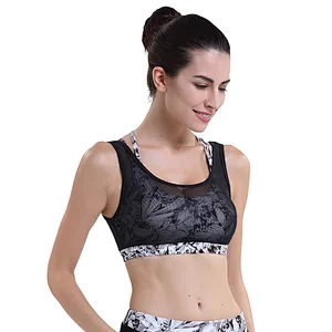2020 sexy sublimated transparent yoga bra women spider net back Strap removable cup Sports Bra Set