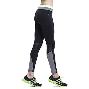 Comfortable fit pattern reflective logo quick dry long pants women mesh yoga leggings fitness with  hidden zip pocket