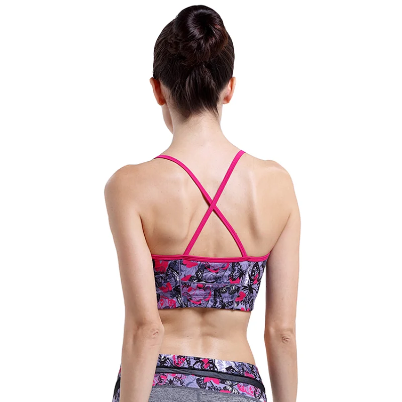 2020 ladies sublimation printed hot sexy yoga bra custom simple pushup back cross strap removable cup Sports Bra