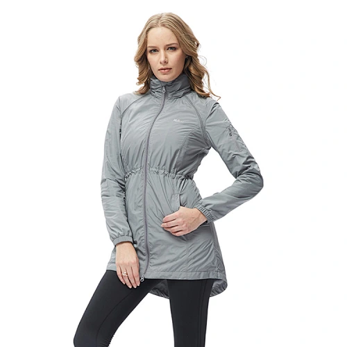 Womens custom logo sports lightweight long windbreaker detachable hoodie jacket