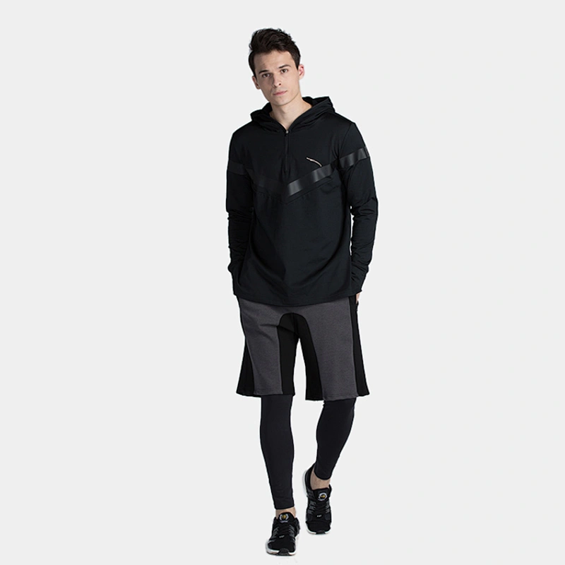 Mens combination  loose  sport hooded wear with laser tape and leisure 1/4 zip pullover  sports sweater  long sleeve