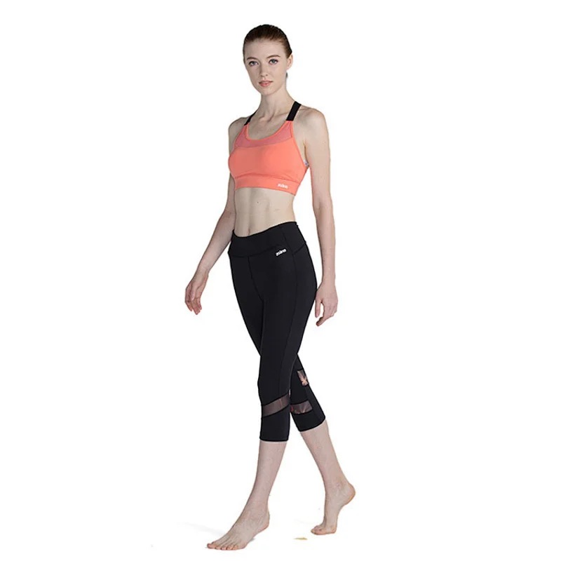 Wholesale customized women's polyester and spandex mesh breathable 3/4 length yoga gym leggings