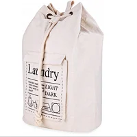 wholesale custom logo printed large foldable heavy duty travel holel eco white cotton canvas drawstring laundry bags