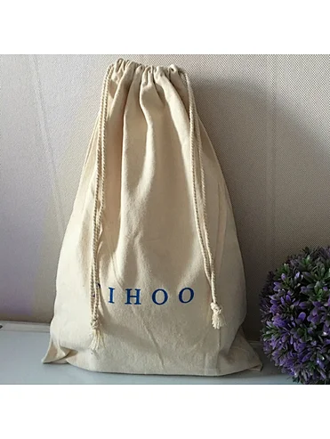 Wholesale handmade White cotton fabric flour textile drawstring bag