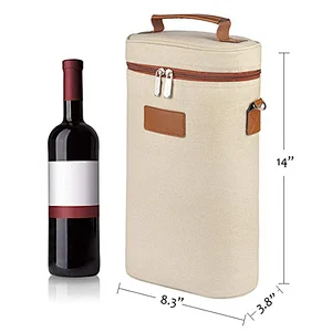 2 Bottle travel padded wine cooler bag with adjustable shoulder strap
