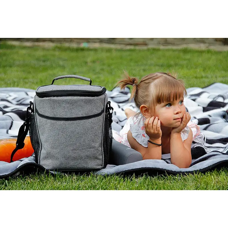 eco friendly double decker picnic insulated foil lining lunch bag with bottle holder
