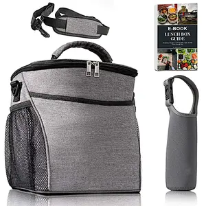 eco friendly double decker picnic insulated foil lining lunch bag with bottle holder