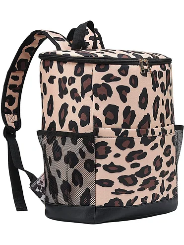 Leopard Print Leak Proof Soft Double Shoulder Camping 24 Cans Wholesale Insulated Fish Backpack Cooler Bag