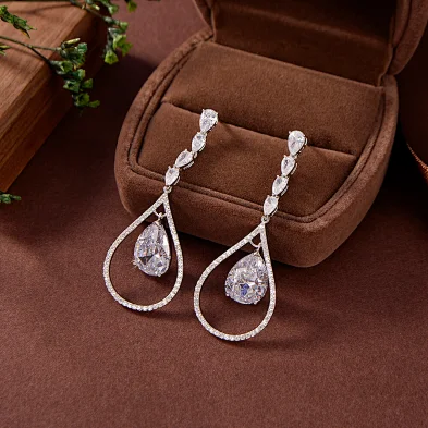 silver heart drop earrings