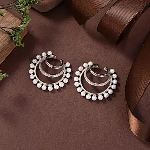 oval hoop earrings, silver