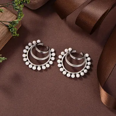 oval hoop earrings, silver