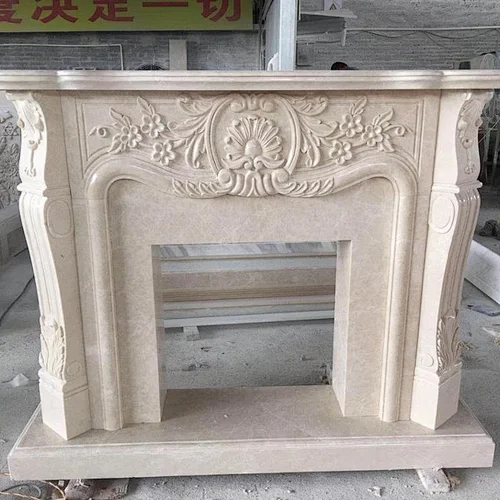 natural beige color marble fireplace