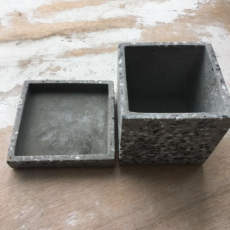 Dark Grey Color Terrazzo Flower Pots Set