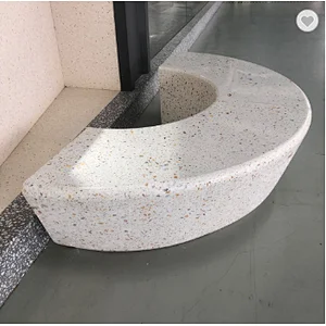 Cement Terrazzo outdoor bench top white bent and round
