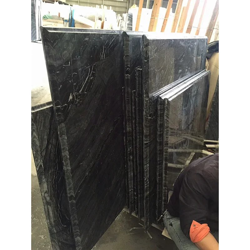 Polished black marble salb for floor  tile and countertop