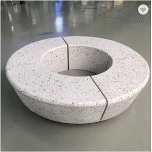 Cement Terrazzo outdoor bench top white bent and round