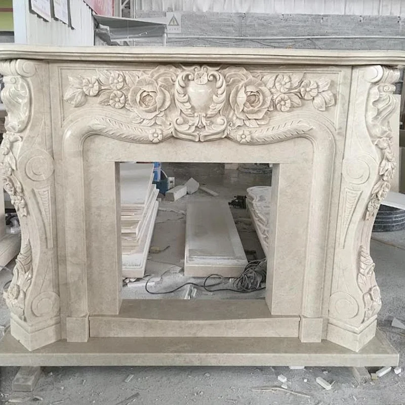natural beige color marble fireplace
