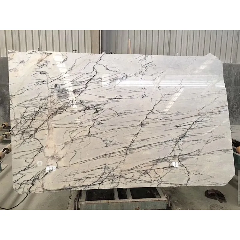 Polished   white marble salb with violet veins for floor tile and countertop cut to size