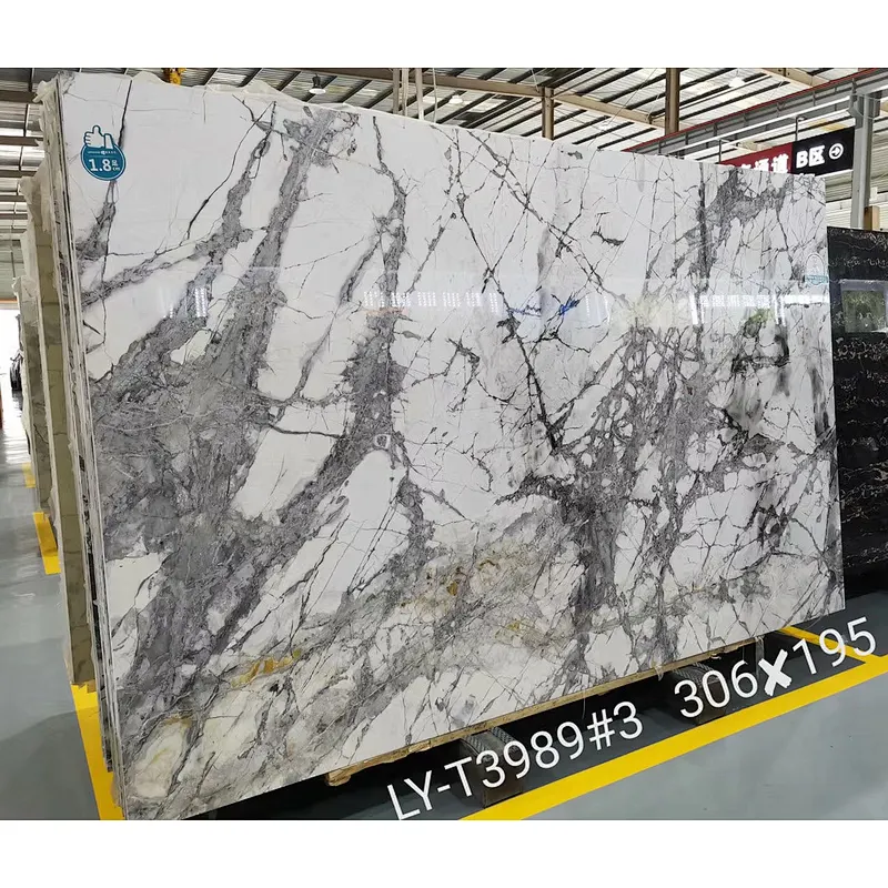 Natural Stone Supplier For Turkish milas   Lilac White Marble  Slabs With Black Grains
