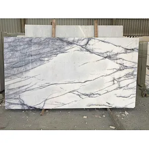 Polished   white marble salb with violet veins for floor tile and countertop cut to size