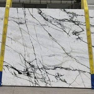 Light green marble slab with natural veins for floor and wall tile