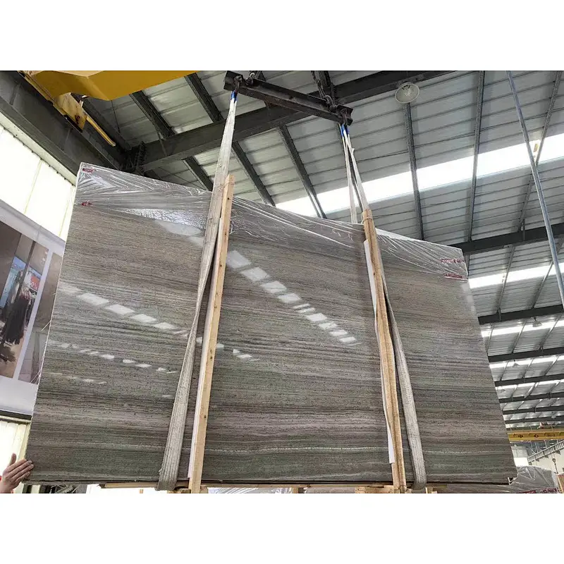 Best selling  polished grey wooden grains marble slab &tile for flooring and wall decoration