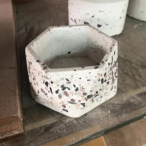white terrazzo with colorful aggregates