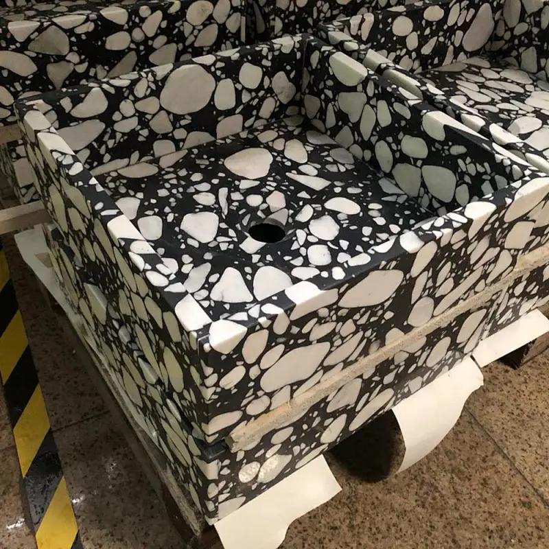 Black Cement Terrazzo with White Marble Big Aggregates