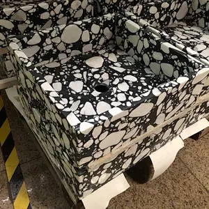Black Cement Terrazzo with White Marble Big Aggregates Bathroom Basin and Sink