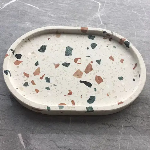 White Terrazzo Oval Hotel Serving Trays