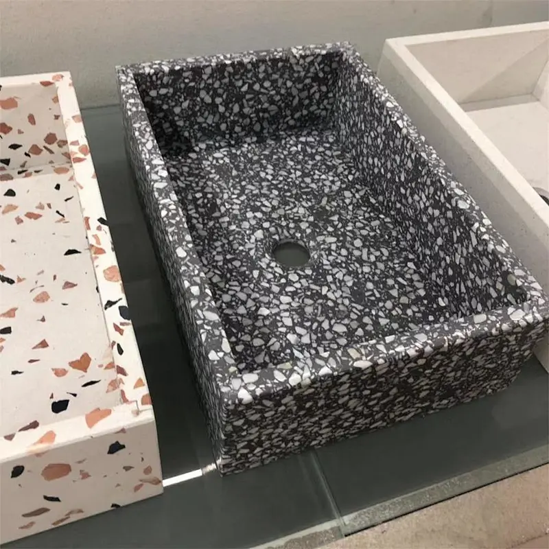 Artificial Stone Square Cement Terrazzo Washing  Basin or Sink for Bathroom and Kitchen