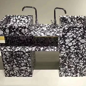 Black Cement Terrazzo with White Marble Big Aggregates