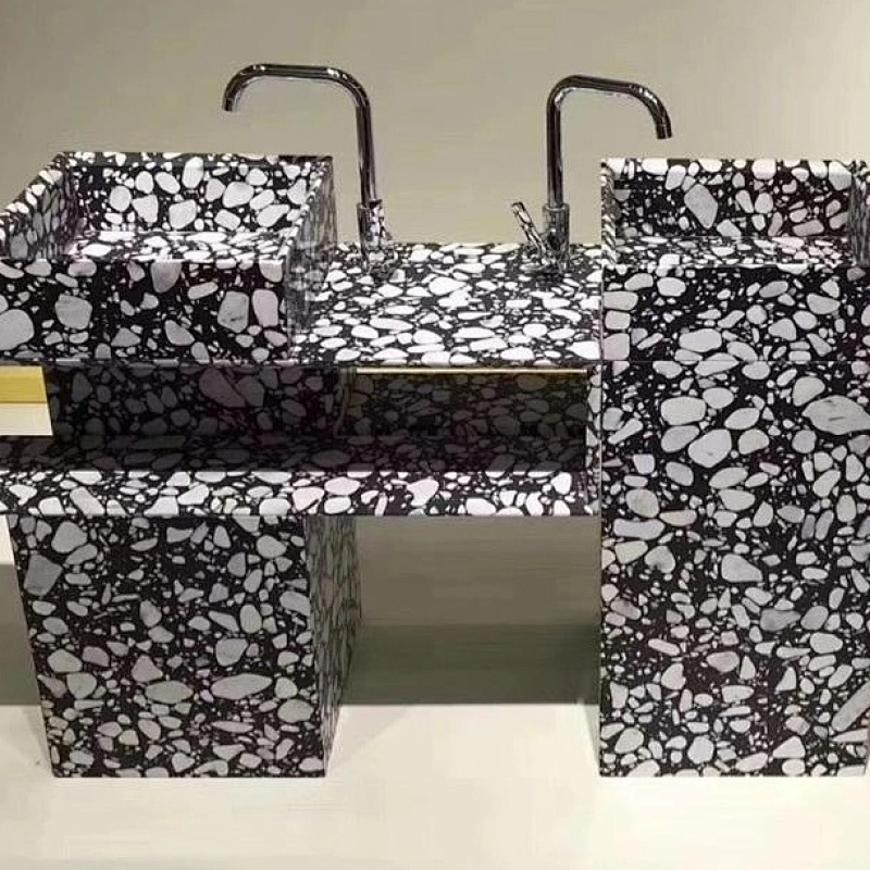 Black Cement Terrazzo with White Marble Big Aggregates